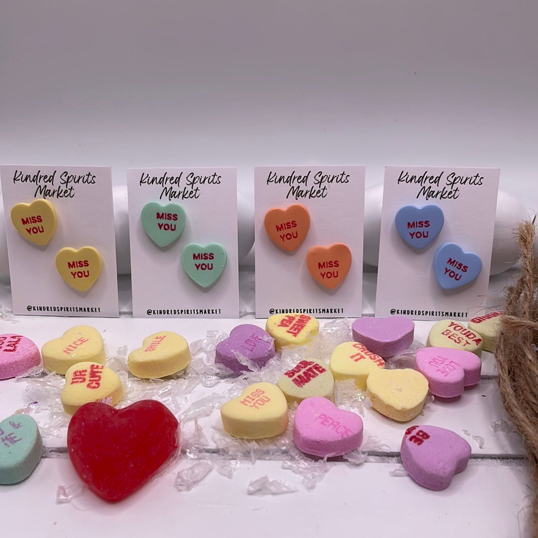# 1111 Miss You conversation heart studs